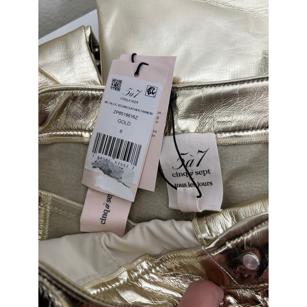 Cinq à Sept Francine Metallic Faux Leather Wide-Leg Pants Size 6 - Picture 2 of 5